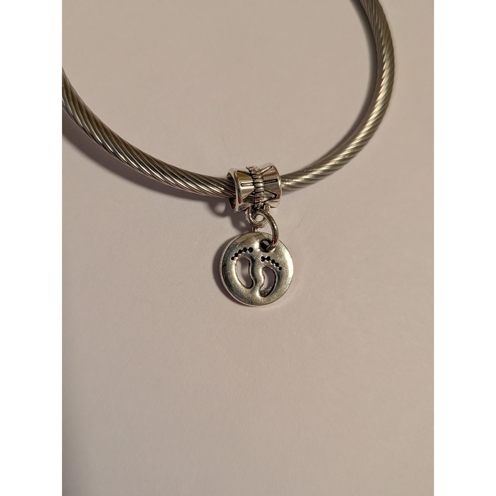 Silver Baby Footprints Charm Pendant for European Style Bracelets New Mom Gift